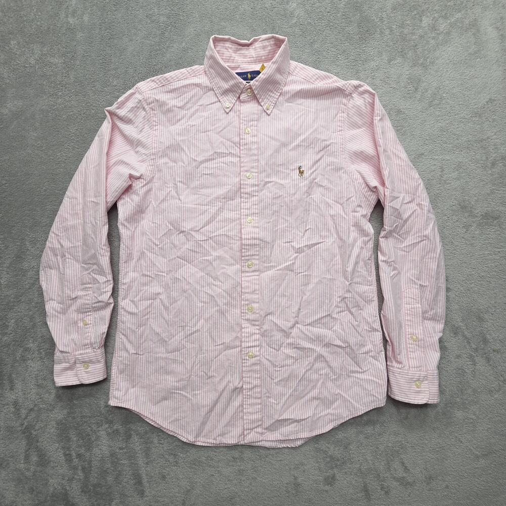 Ralph Lauren Shirt Mens M Pink Striped Button Down Classic Fit Long Sleeve